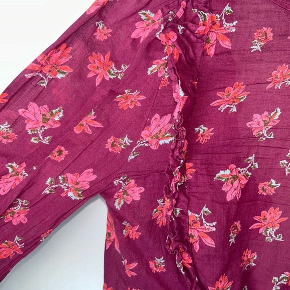 FREE PEOPLE AMANDA RUFFLE LONG SLEEVE TOP PINK SIZE S - Picture 8 of 12